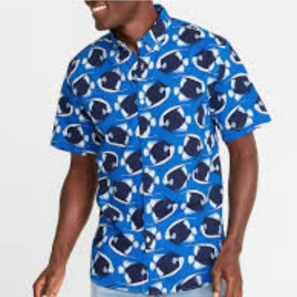 Blue Tropical Fish Slim Fit Short Sleeve Button Down XL